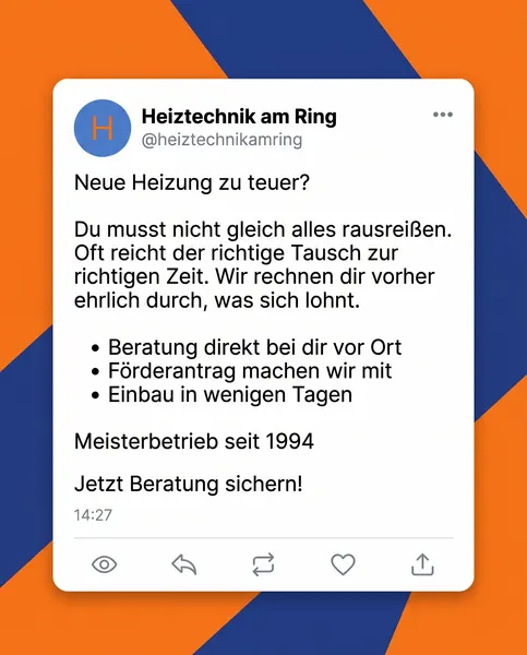 Anzeige Heizungsbau, Vorlage Text-Post